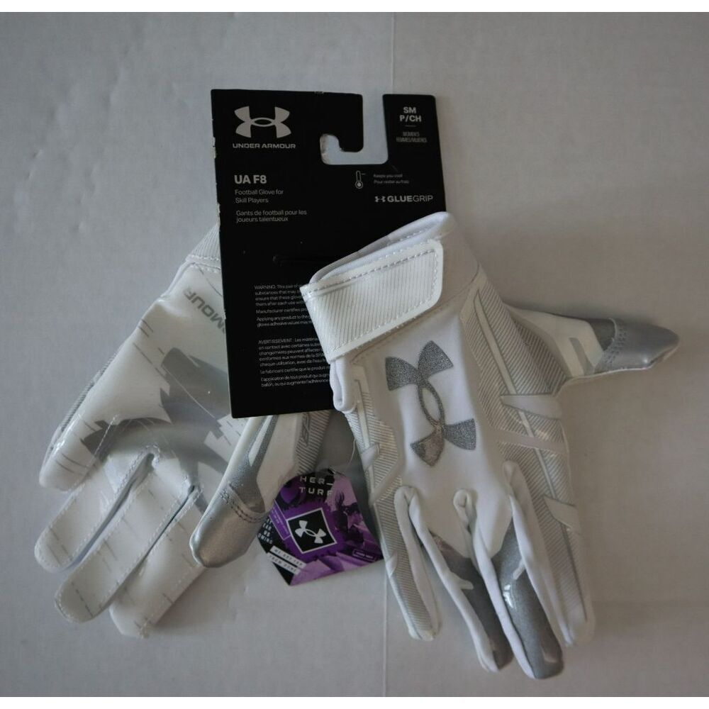 Under Armour 1370128 100 UA F8 Women Size LARGE Wht Silver Football Skill Gloves